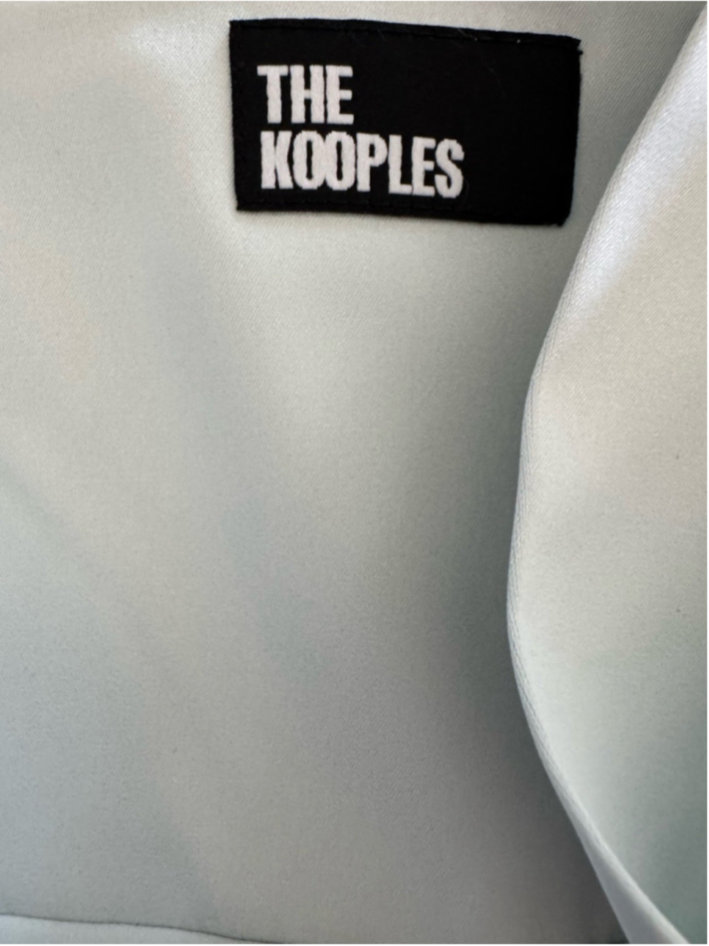 NWT The Kooples Size 3 Ice Blue Silver Satin Crop Top Wide Strap Button Front - Picture 5 of 8